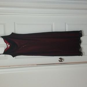 Cocktail dress, sheer black over red